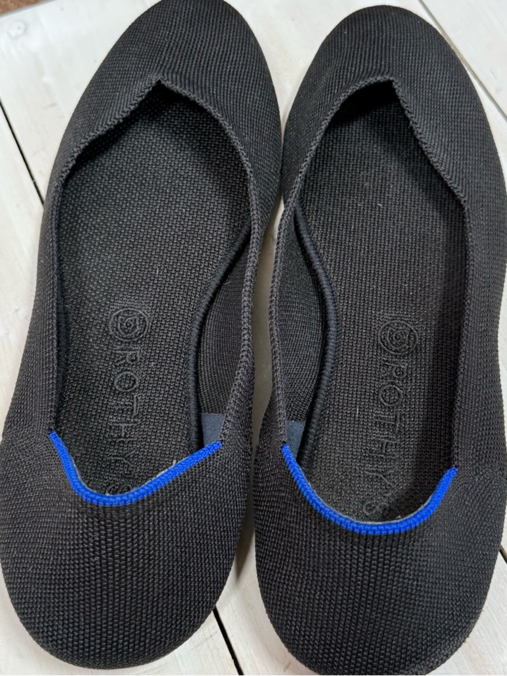 Rothy's Black Knit Flats with Blue Trim - Picture 3 of 5